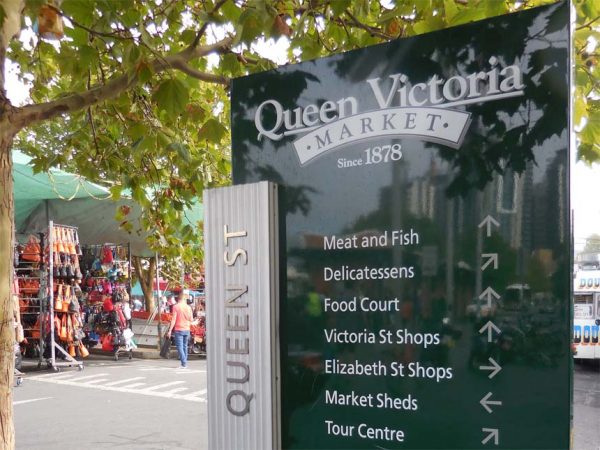 Hinweisschild am Queen Victoria Market in Melbourne